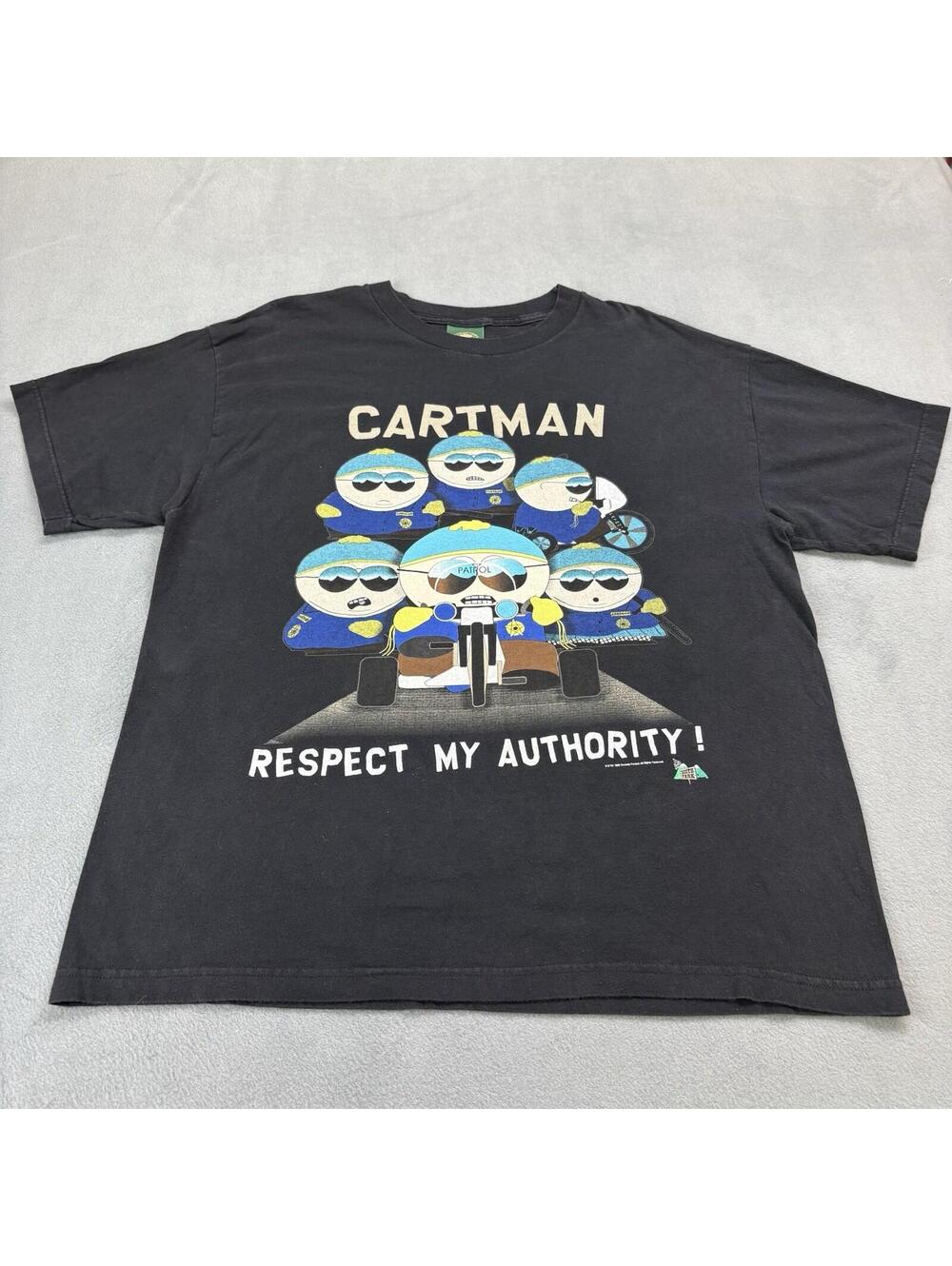 Vintage 90s 1998 South Park Cartman Respect My Authority Shirt Size XL Black